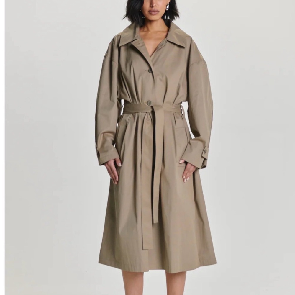 Classic Taupe Trench Coat with Waist Tie
